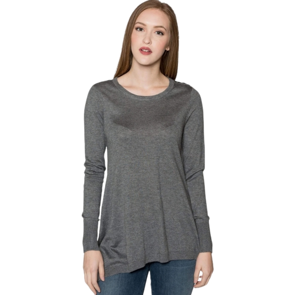Sogi Gray Cashmere Blend Hem With Lace Up Shoulder Sweater Size Medium